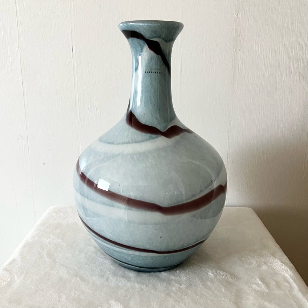 Vintage Murano Blue White Wine Swirled Gourd Glass Vase
